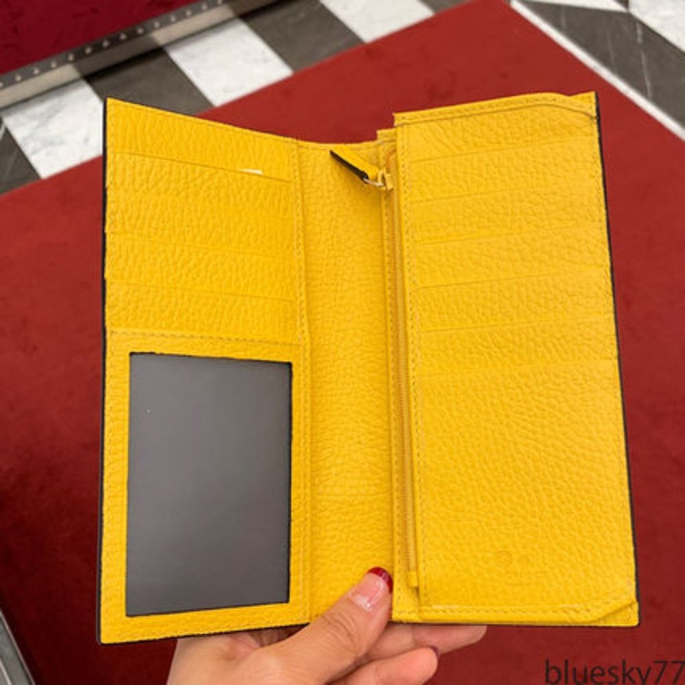 Gucci GG Black Long Fold Wallet with Yellow Interior NEW IN BOX - Picture 2 of 4